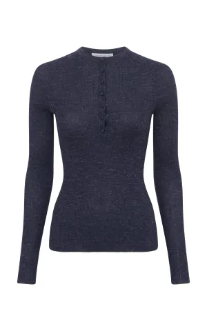 Anges Knit Henley in Navy Cashmere Silk with Hemp