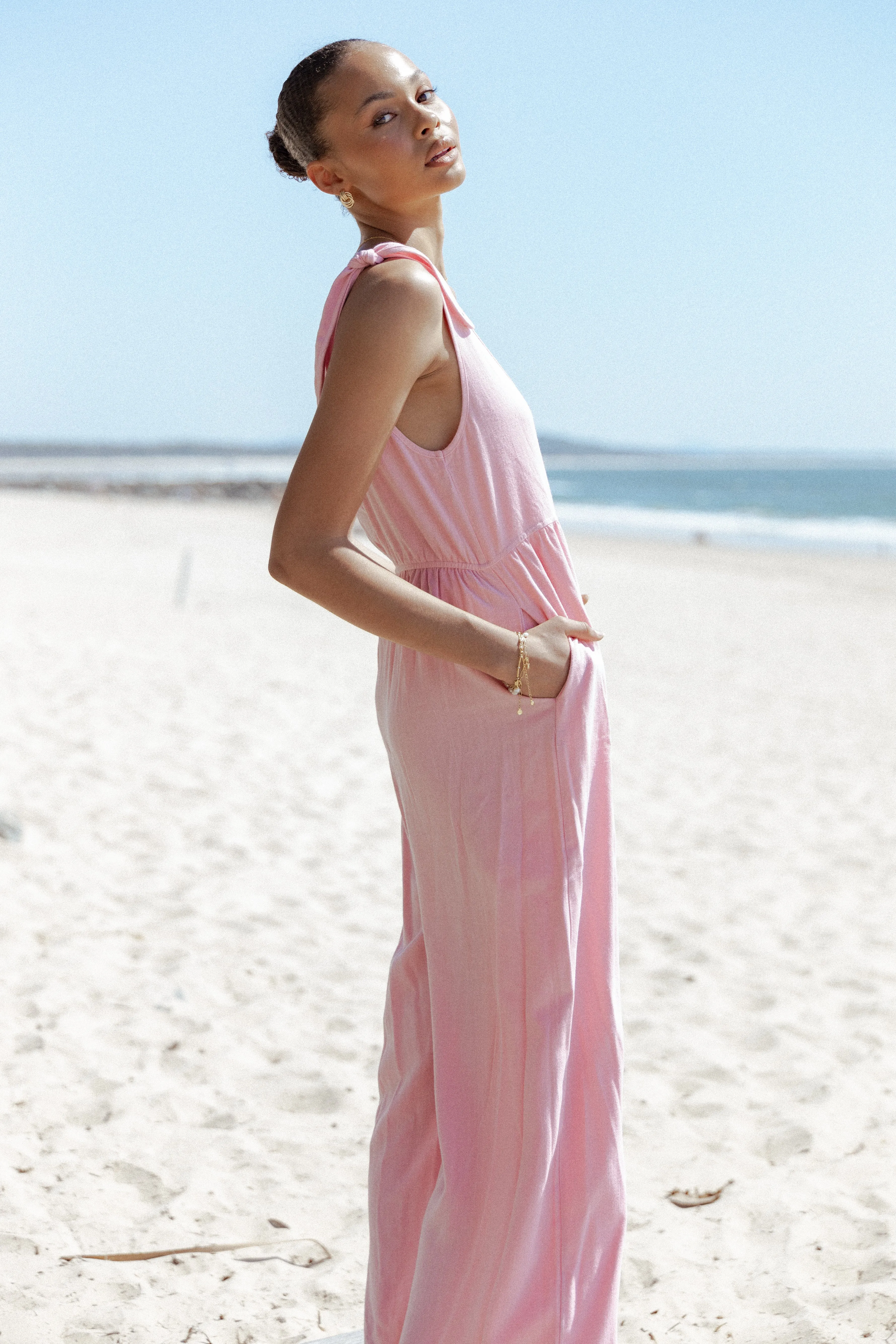 Ayla Linen Jumpsuit - Pale Pink