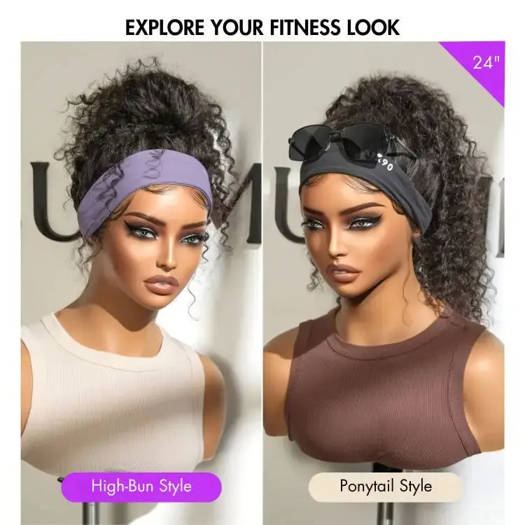 Black / Brown Highlight Deep Wave Headband Wig (Get Free Trendy Headbands)