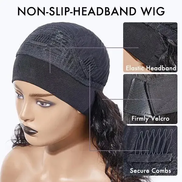 Black / Brown Highlight Deep Wave Headband Wig (Get Free Trendy Headbands)
