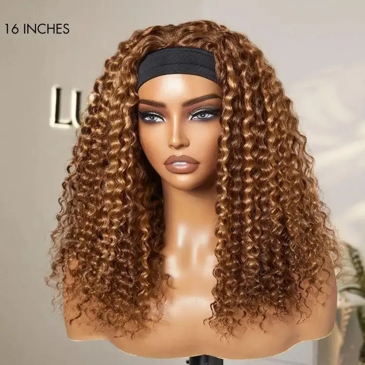 Black / Brown Highlight Deep Wave Headband Wig (Get Free Trendy Headbands)