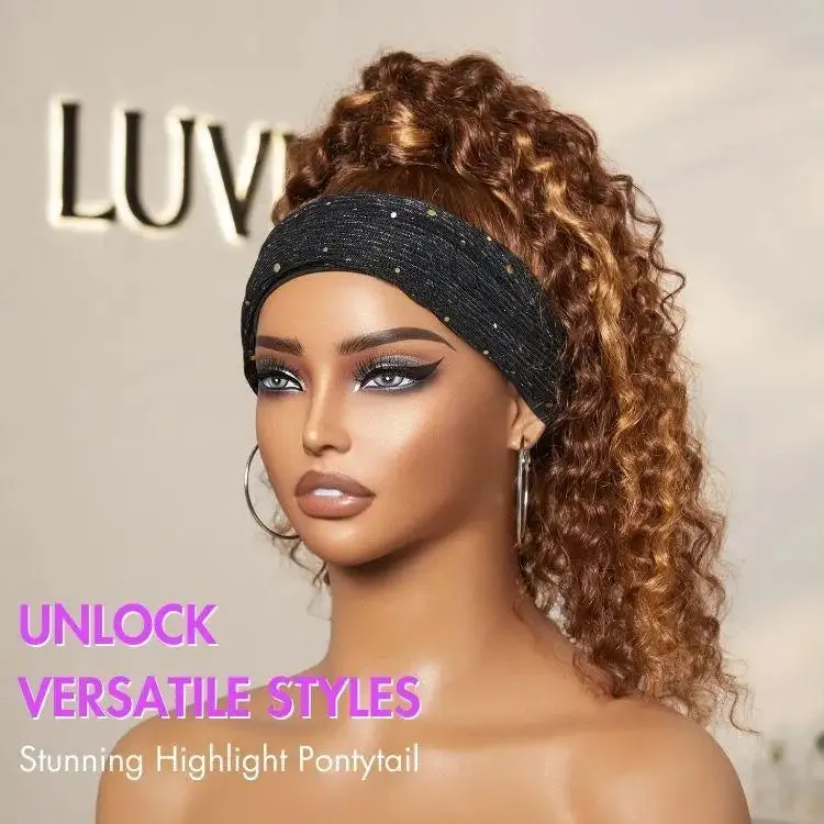 Black / Brown Highlight Deep Wave Headband Wig (Get Free Trendy Headbands)