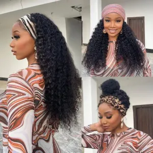 Black / Brown Highlight Deep Wave Headband Wig (Get Free Trendy Headbands)