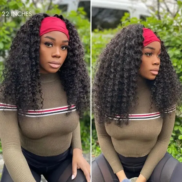 Black / Brown Highlight Deep Wave Headband Wig (Get Free Trendy Headbands)