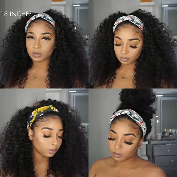 Black / Brown Highlight Deep Wave Headband Wig (Get Free Trendy Headbands)