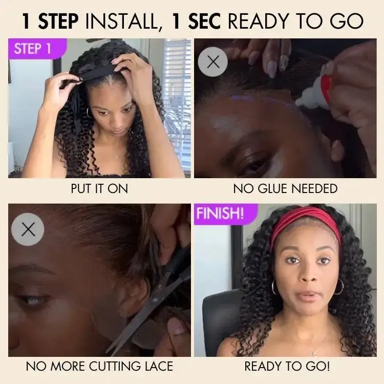 Black / Brown Highlight Deep Wave Headband Wig (Get Free Trendy Headbands)