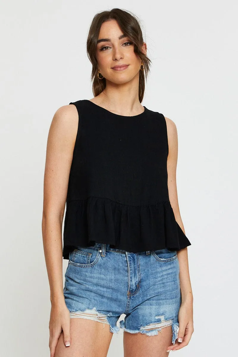 Black Peplum Top Sleeveless Ruffle