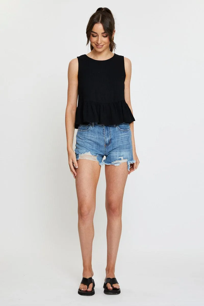 Black Peplum Top Sleeveless Ruffle