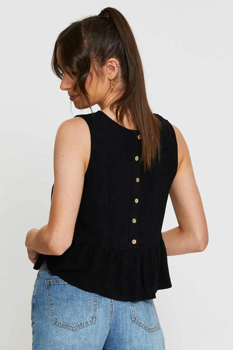 Black Peplum Top Sleeveless Ruffle