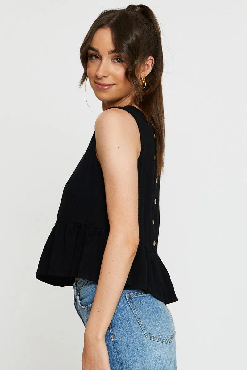 Black Peplum Top Sleeveless Ruffle
