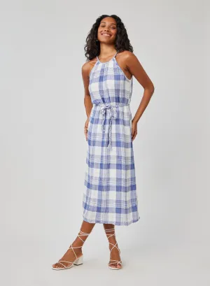 Braided Halter Midi Dress - Pacific Blue Plaid
