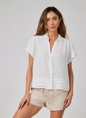 Cap Sleeve Pintuck Button Down - White