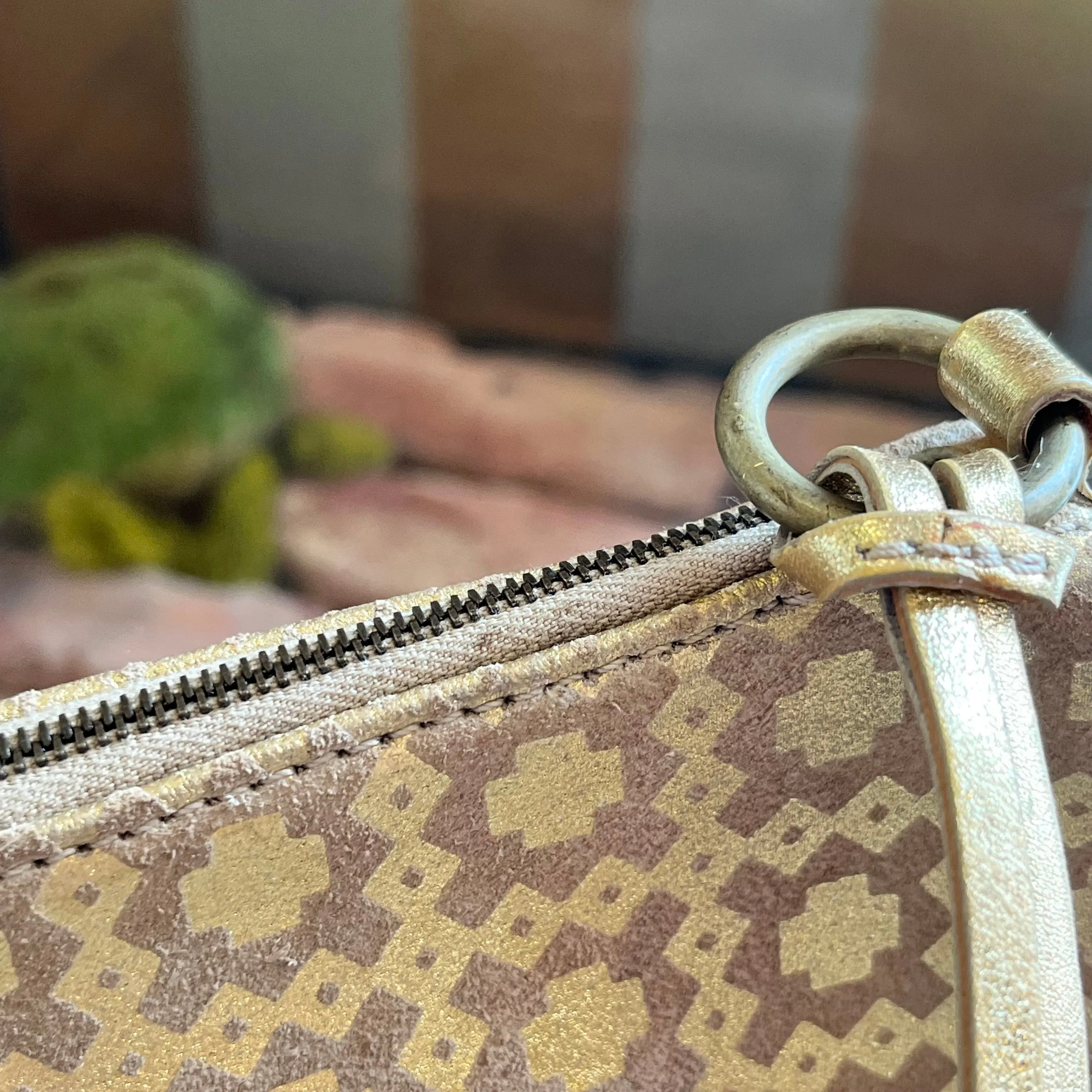 CELINE Metallic Gold Suede Leather Vintage Shoulder Bag