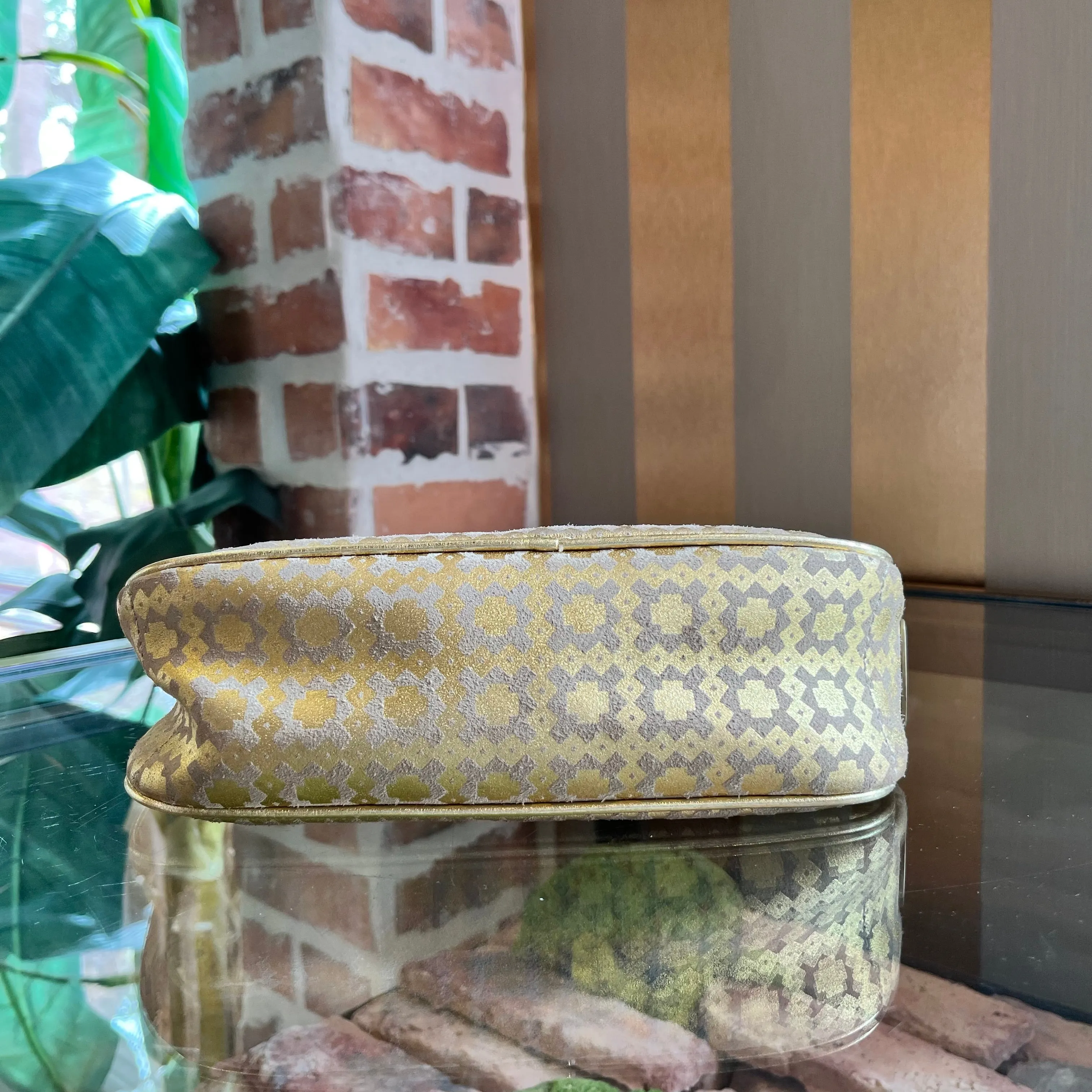 CELINE Metallic Gold Suede Leather Vintage Shoulder Bag