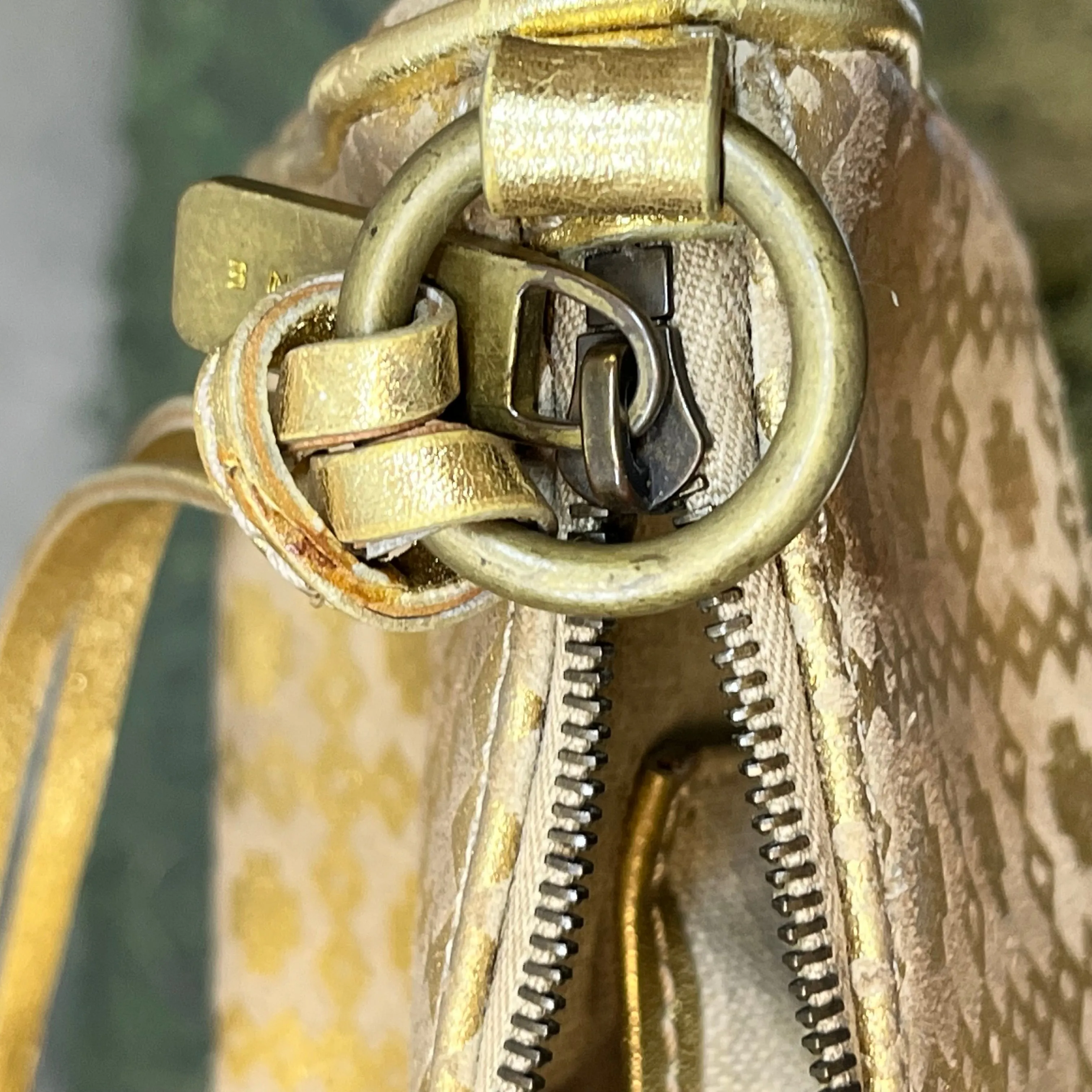 CELINE Metallic Gold Suede Leather Vintage Shoulder Bag