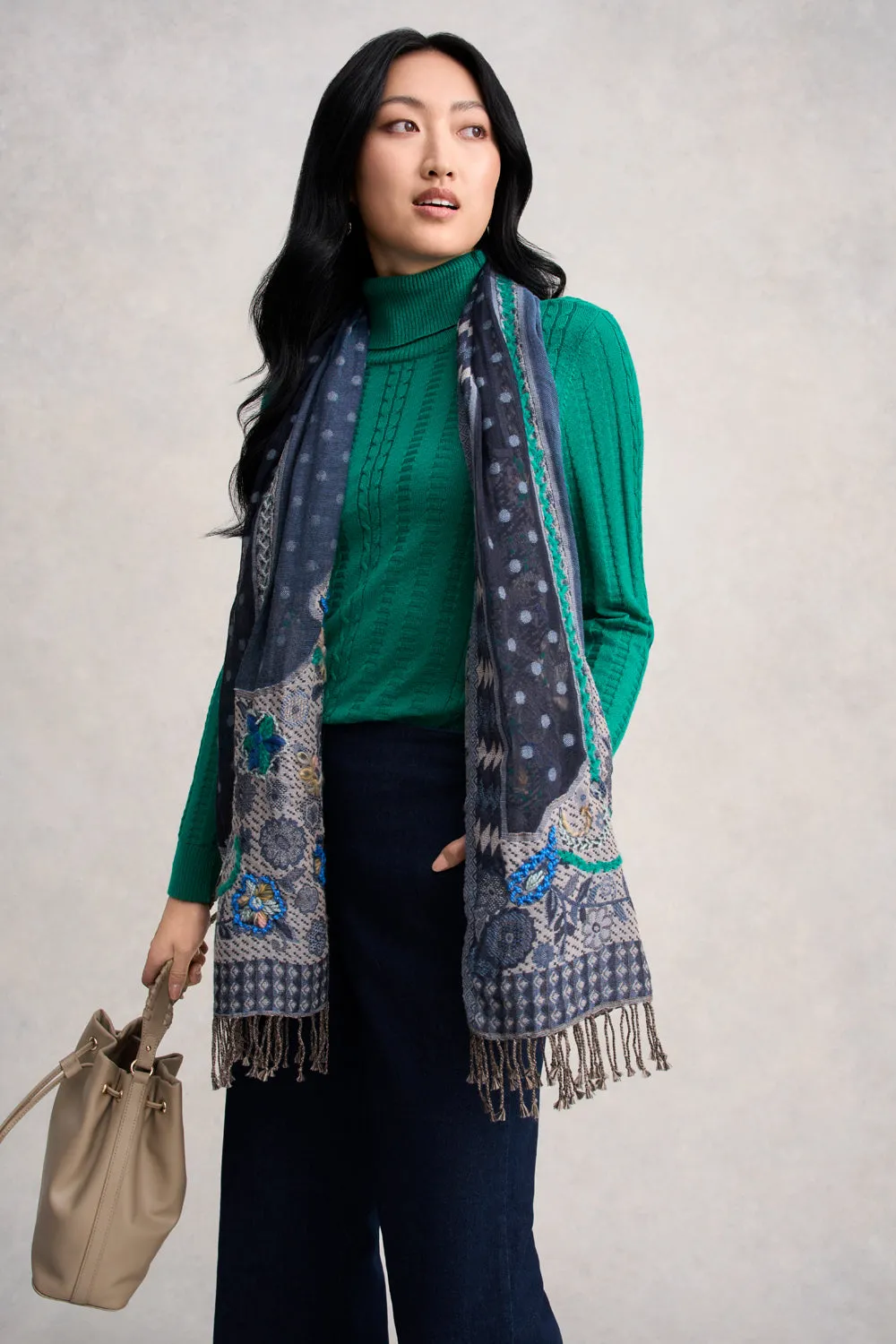 Fancy Embellished Blanket Scarf - Multicolour