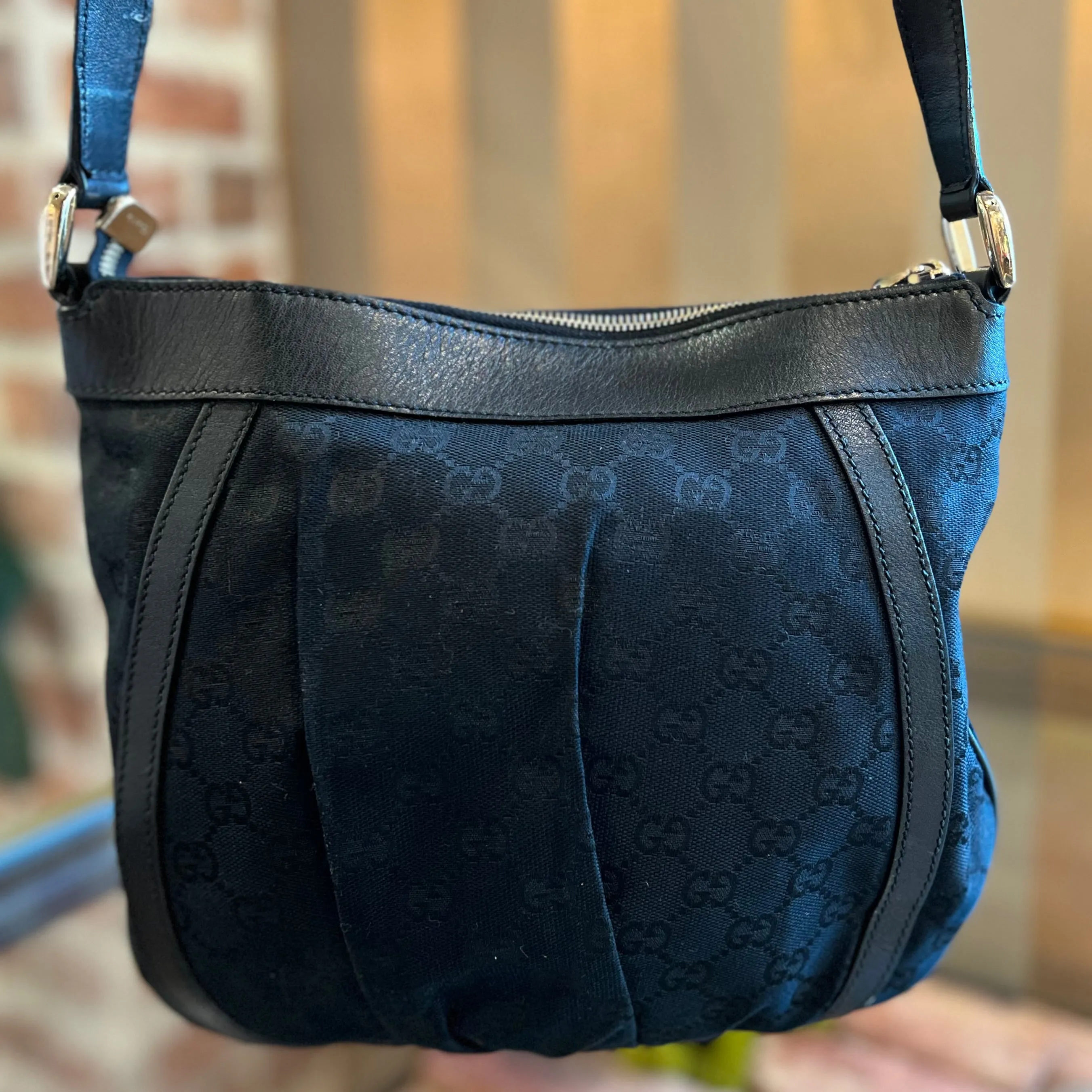 GUCCI Abbey Black GG Canvas D-Ring Crossbody Bag