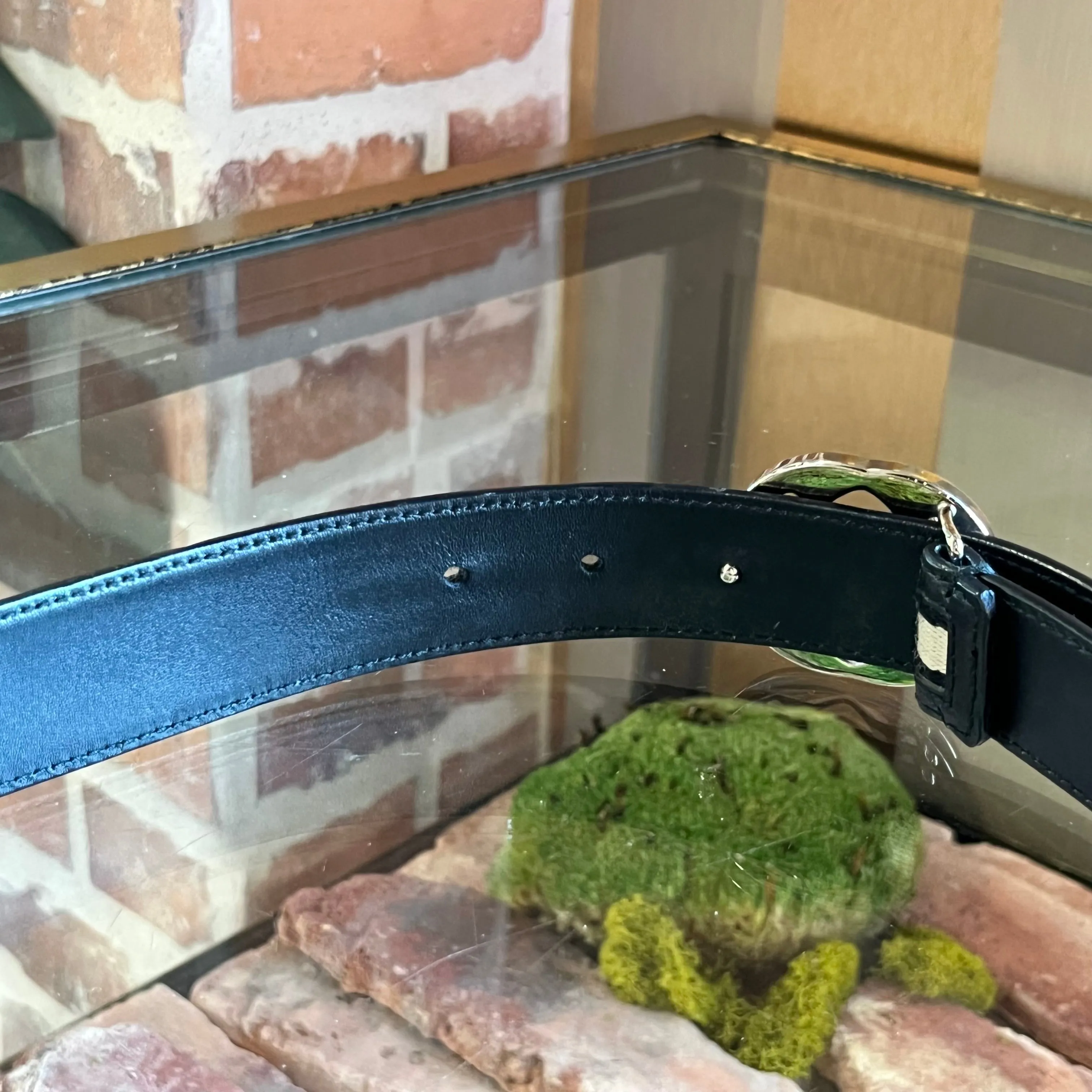 GUCCI Interlocking G Monogram Canvas Leather Belt SZ75/30(2US)