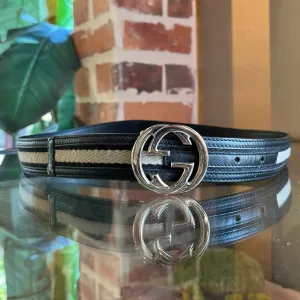 GUCCI Interlocking G Monogram Canvas Leather Belt SZ75/30(2US)