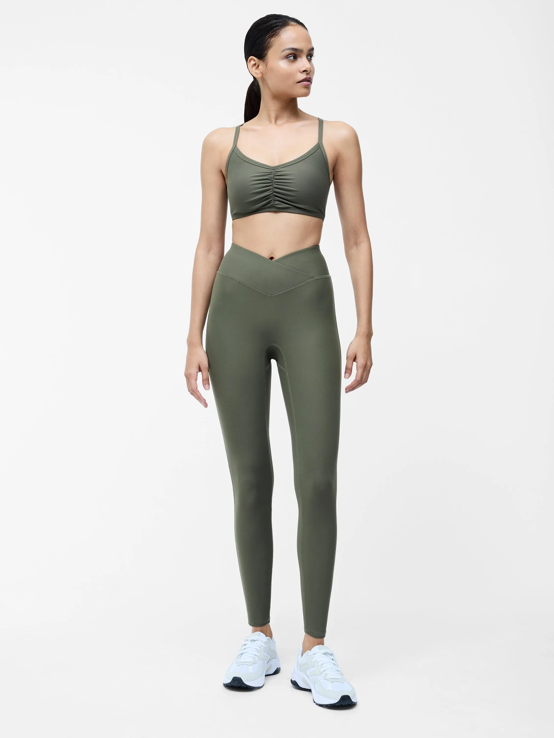 Khaki Ruched Sports Bra