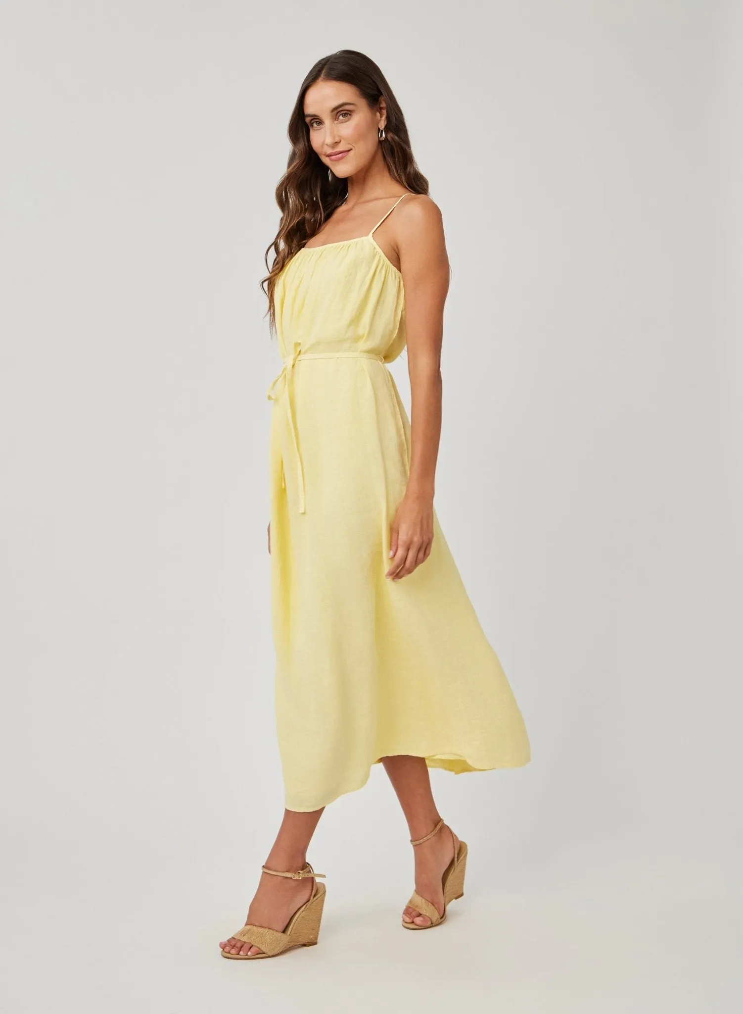 Linen Shirred Maxi Dress - Dahlia Yellow