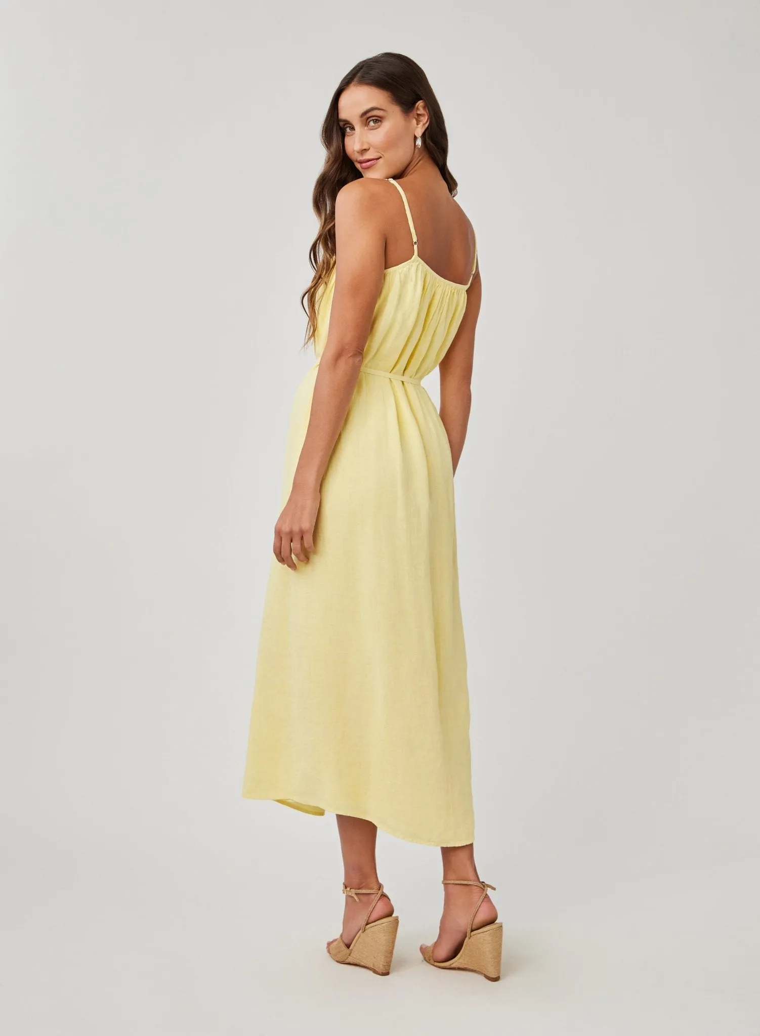 Linen Shirred Maxi Dress - Dahlia Yellow