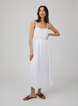 Linen Shirred Maxi Dress - White