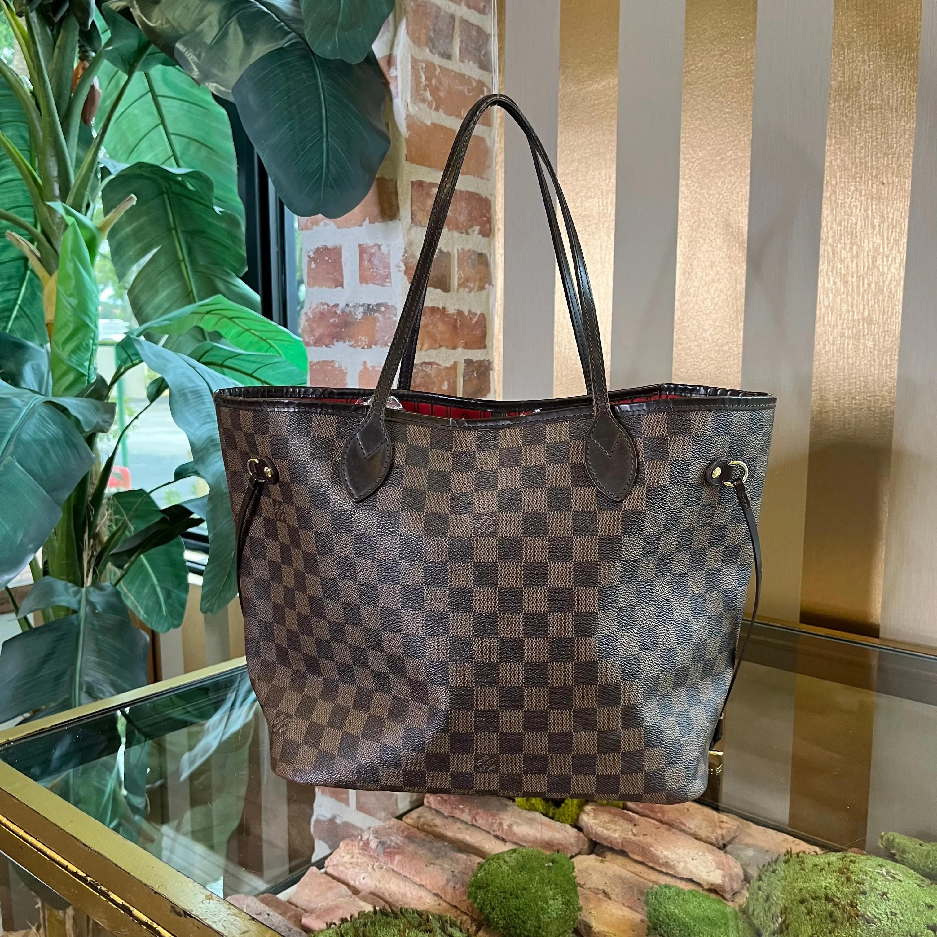 LOUIS VUITTON Neverfull MM Damier Ebene Cherry Tote