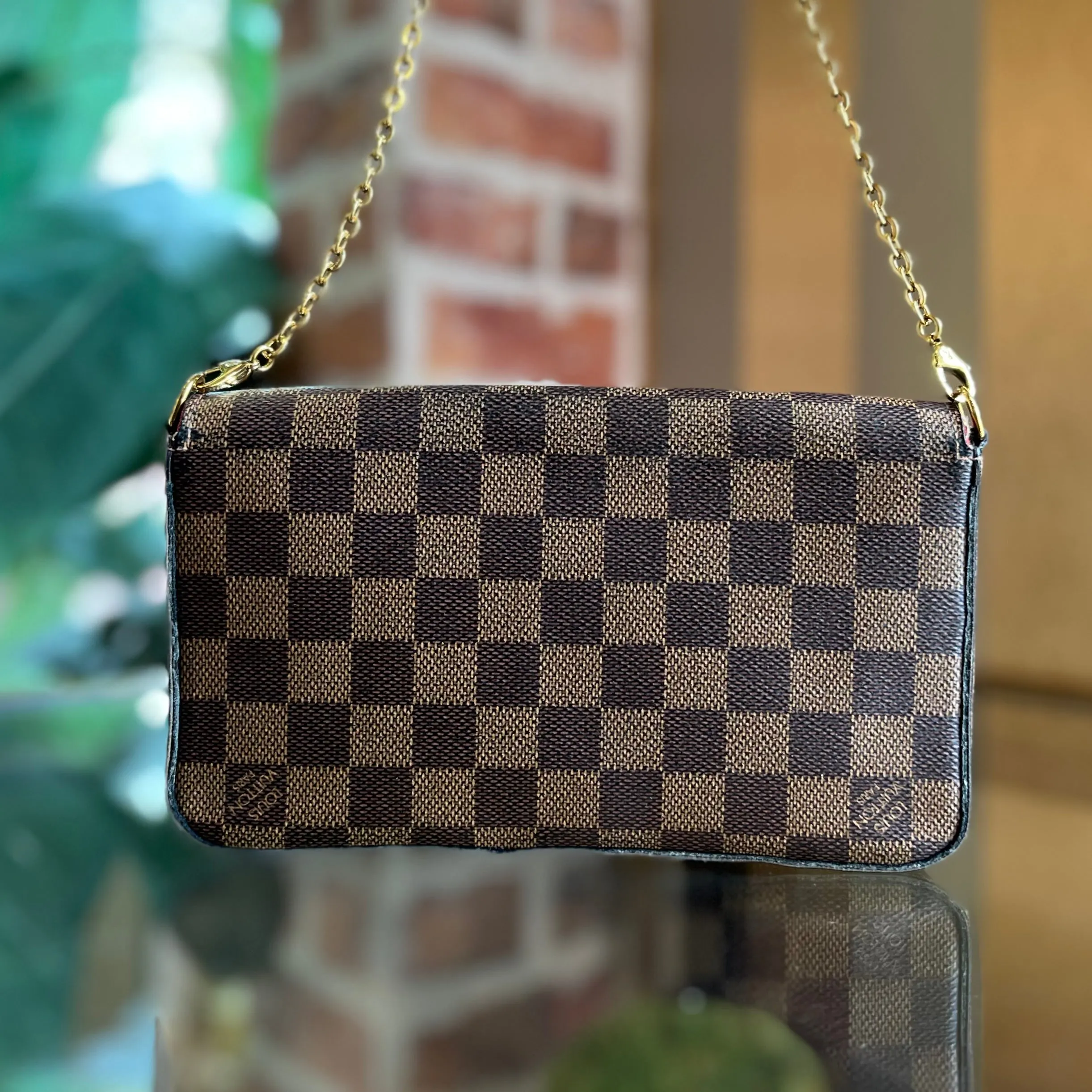LOUIS VUITTON Pochette Felicie Brown Damier Ebene Canvas Crossbody Bag