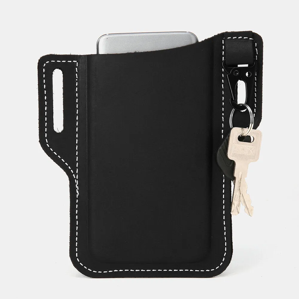 Men Genuine Leather Retro Easy Carry Car KeyChain Phone Bag Belt Bag Waist Bag With Belt Loop