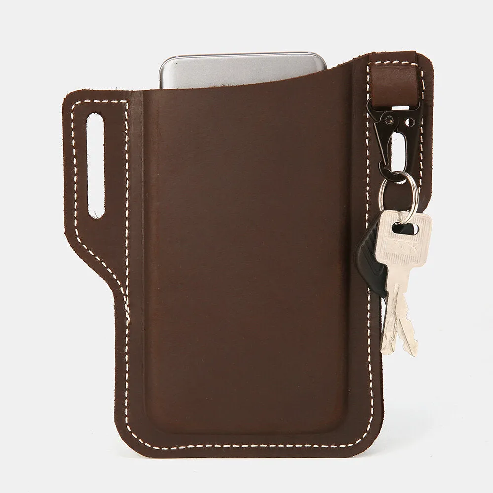 Men Genuine Leather Retro Easy Carry Car KeyChain Phone Bag Belt Bag Waist Bag With Belt Loop