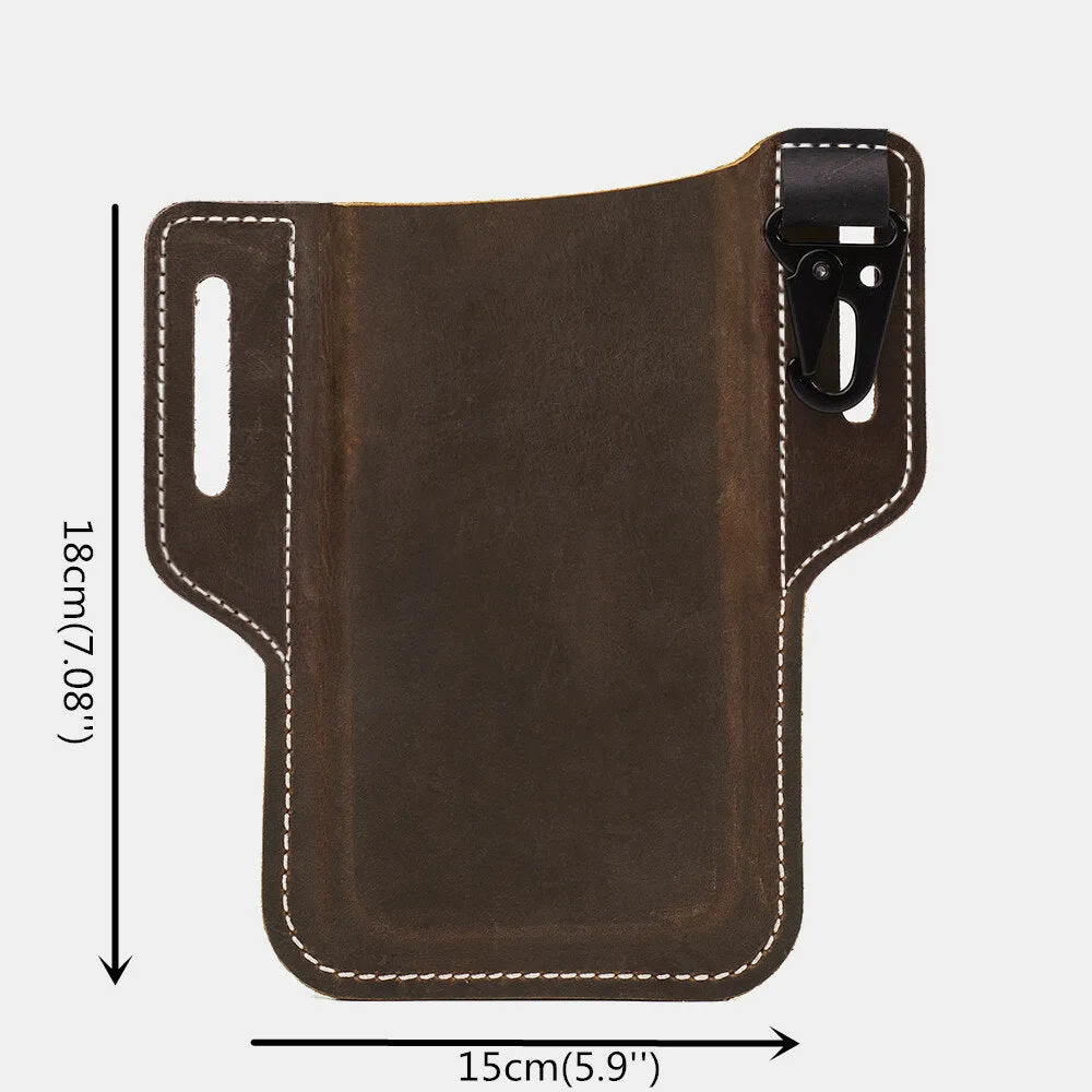 Men Genuine Leather Retro Easy Carry Car KeyChain Phone Bag Belt Bag Waist Bag With Belt Loop