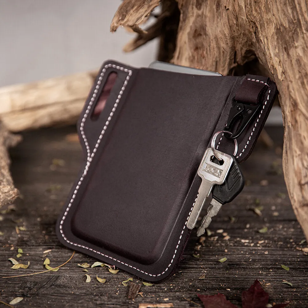 Men Genuine Leather Retro Easy Carry Car KeyChain Phone Bag Belt Bag Waist Bag With Belt Loop