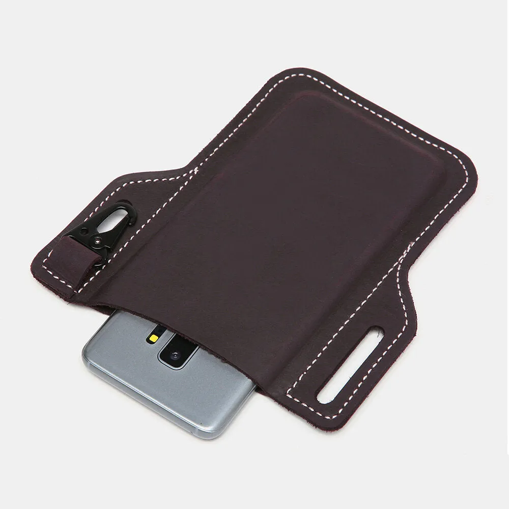 Men Genuine Leather Retro Easy Carry Car KeyChain Phone Bag Belt Bag Waist Bag With Belt Loop