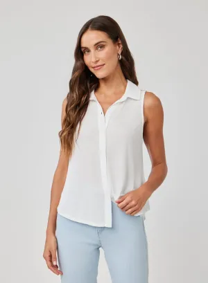 Mixed Sleeveless Button Down - White