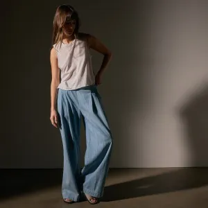 Pleated Denim Pant - Bleach Wash