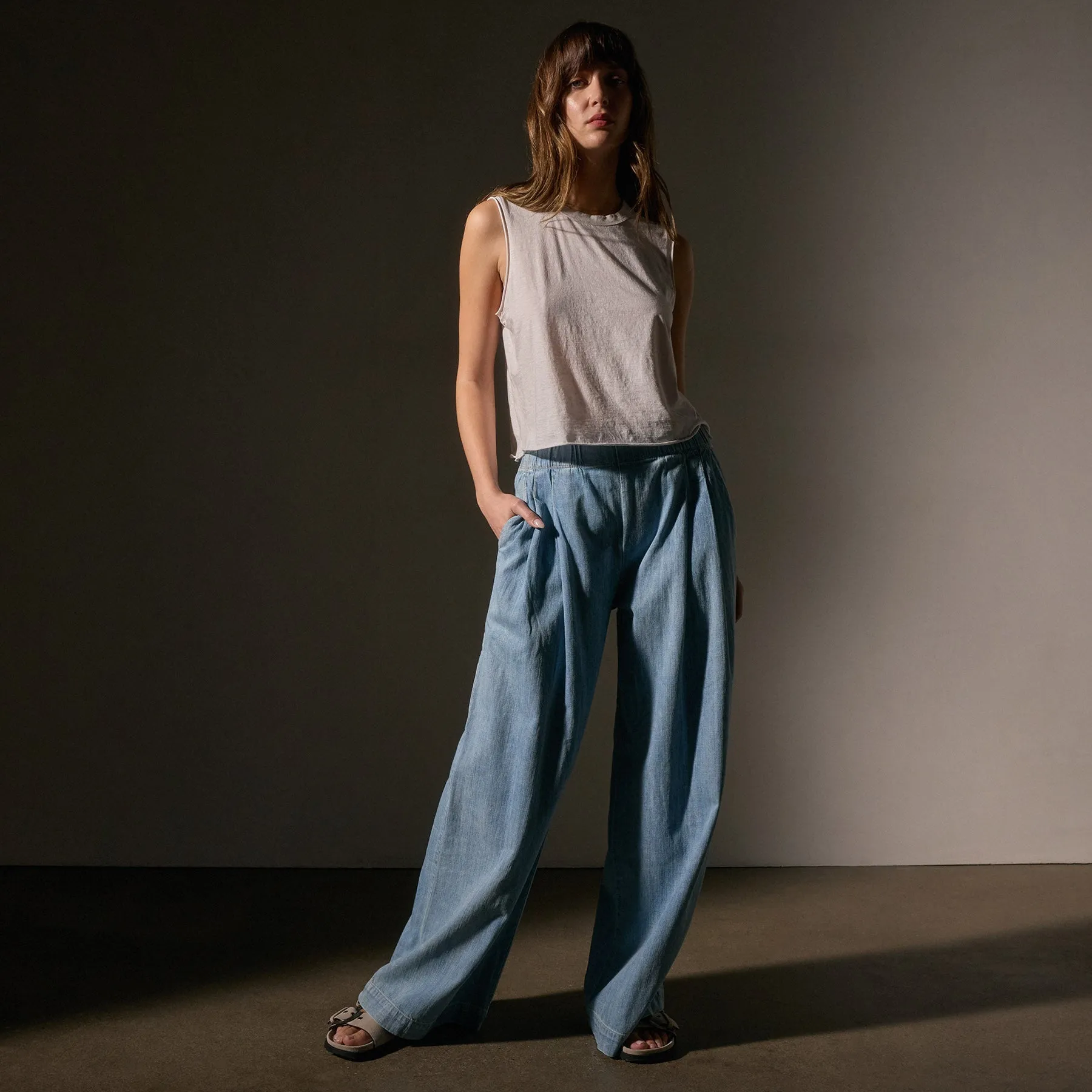 Pleated Denim Pant - Bleach Wash