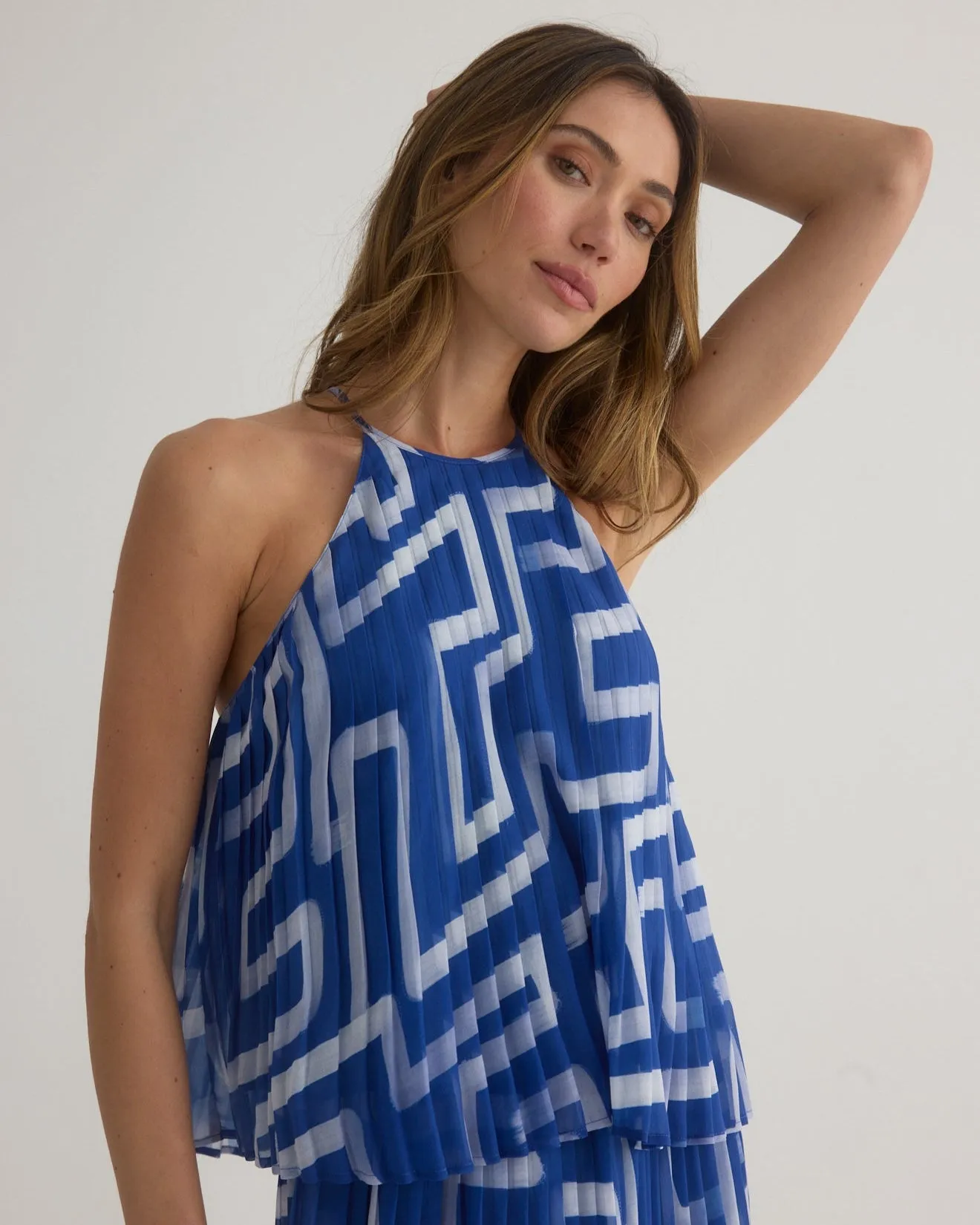 Pleated Halter Top - Coastal Line Print
