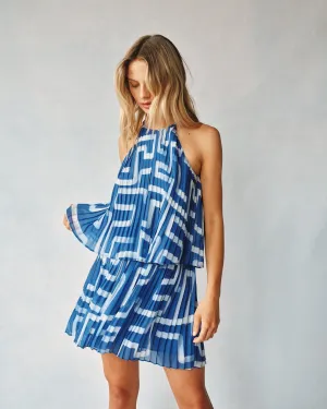 Pleated Halter Top - Coastal Line Print