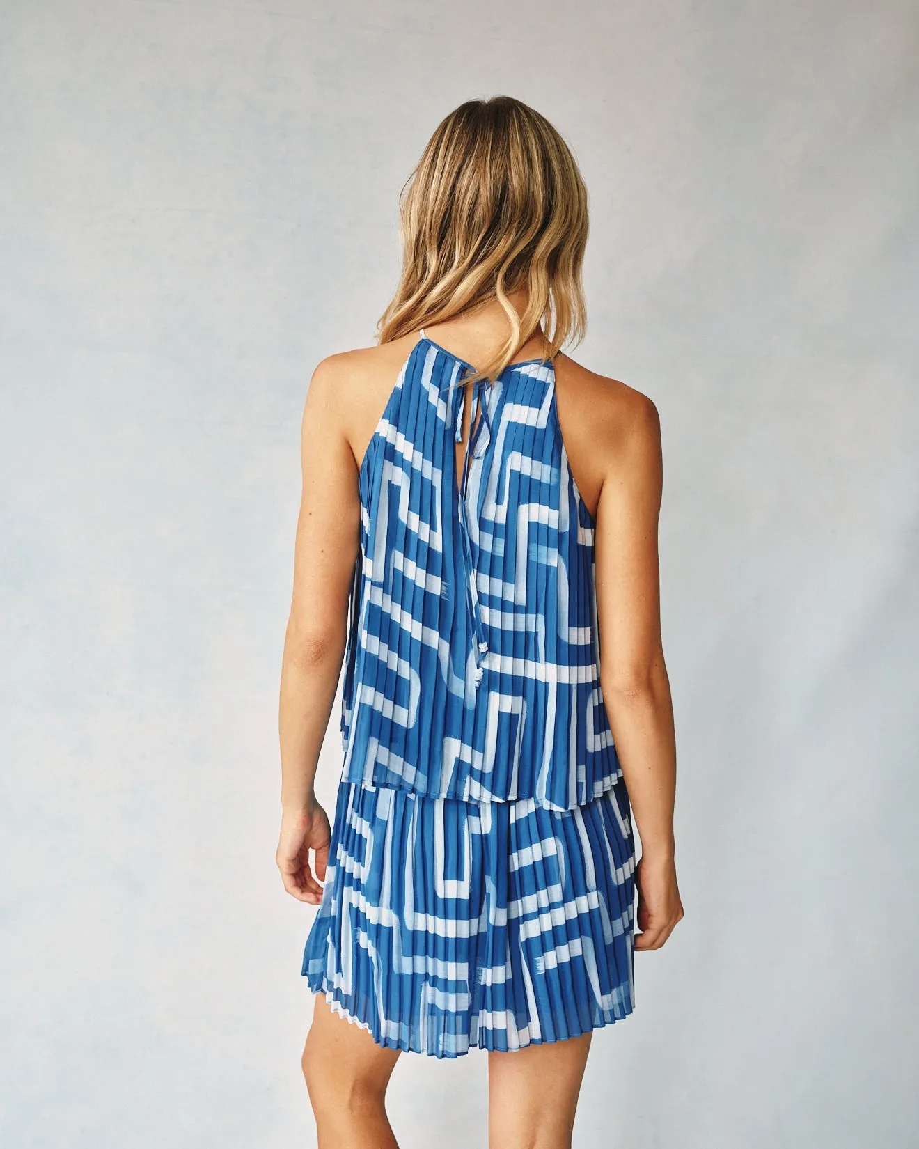 Pleated Halter Top - Coastal Line Print
