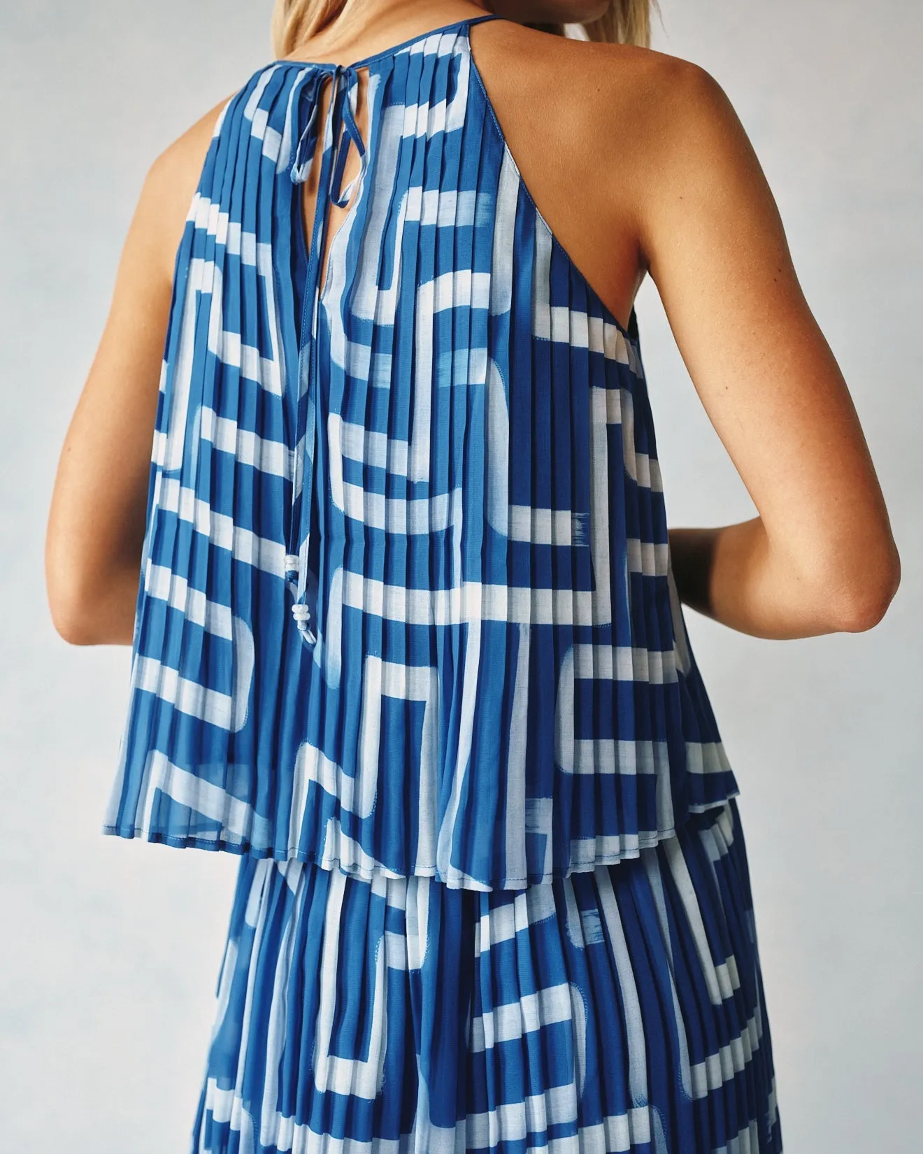 Pleated Halter Top - Coastal Line Print