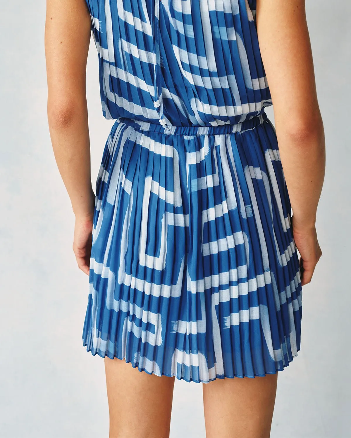 Pleated Mini Skirt - Coastal Line Print