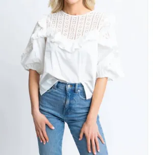"graceful Gal" Eyelet Poplin Top In White