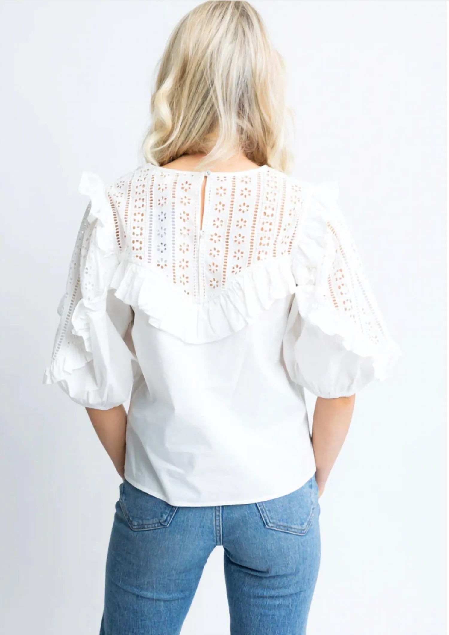 "graceful Gal" Eyelet Poplin Top In White