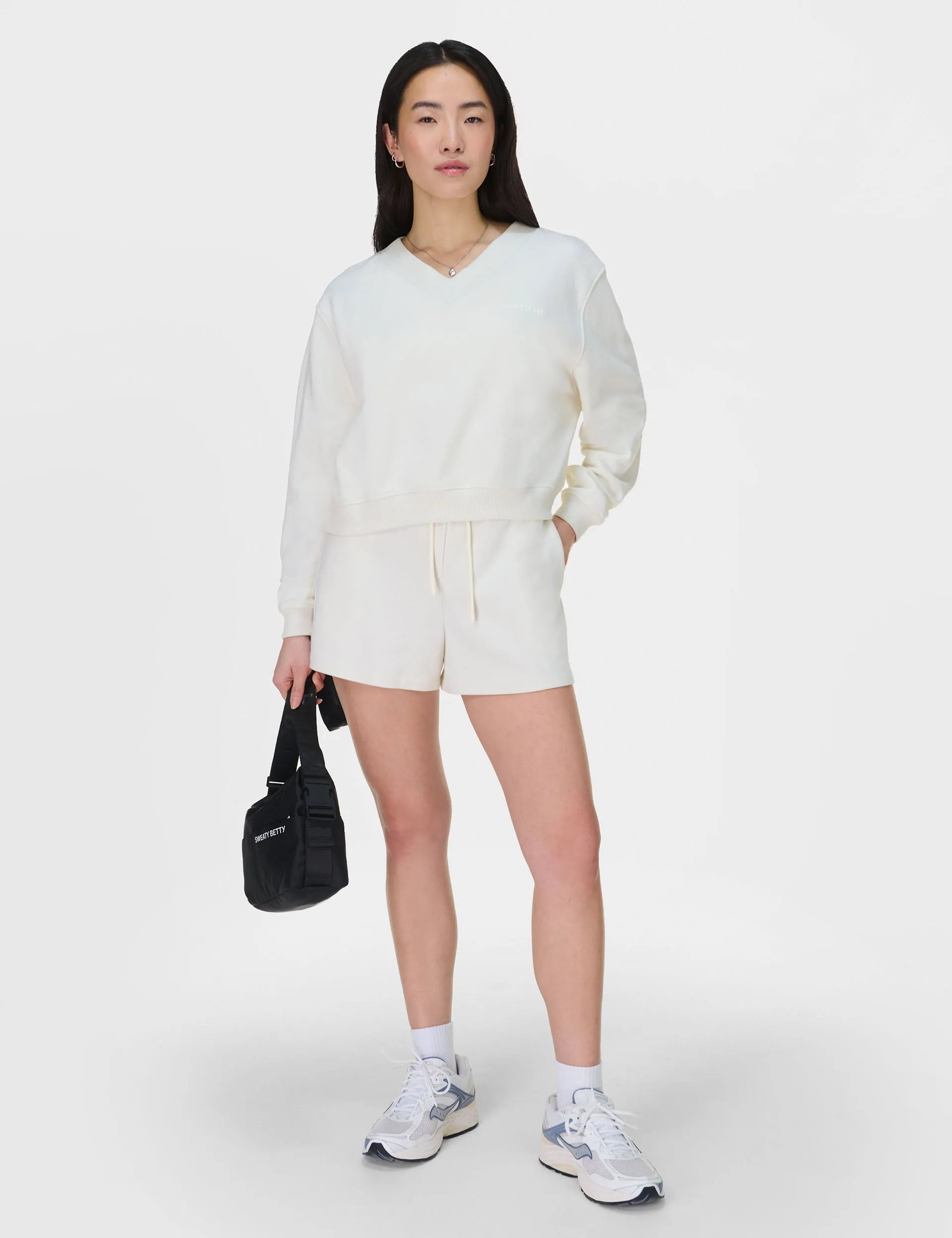 Revive Crop V-Neck Sweatshirt - Lily White