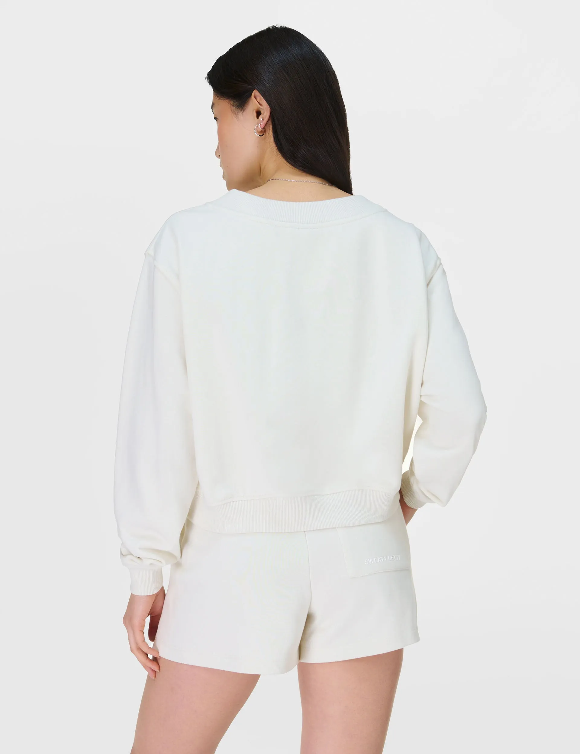 Revive Crop V-Neck Sweatshirt - Lily White