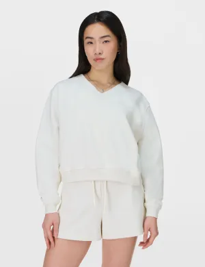 Revive Crop V-Neck Sweatshirt - Lily White