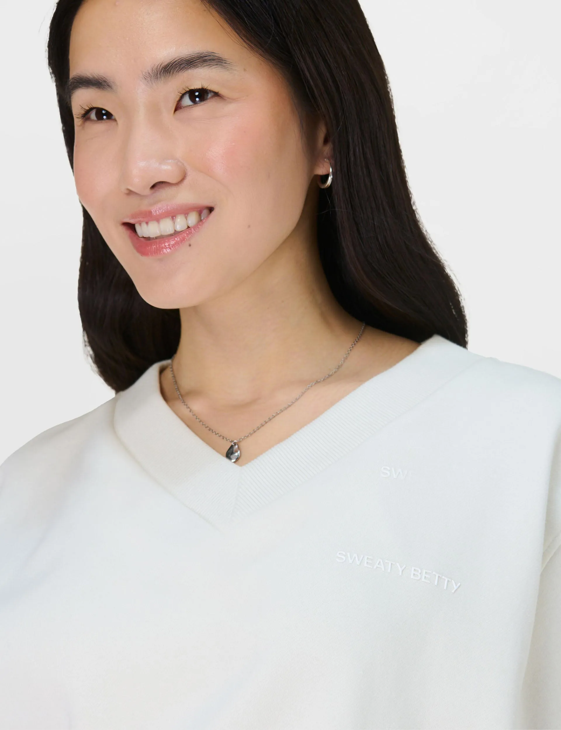 Revive Crop V-Neck Sweatshirt - Lily White
