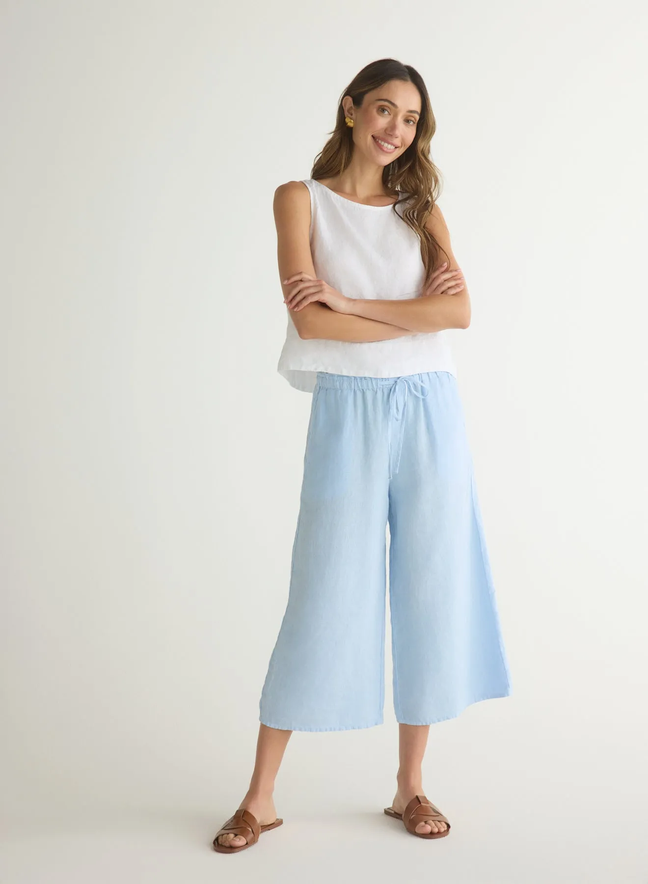 Ruffle Waist Wide Leg Crop - Blue Periwinkle
