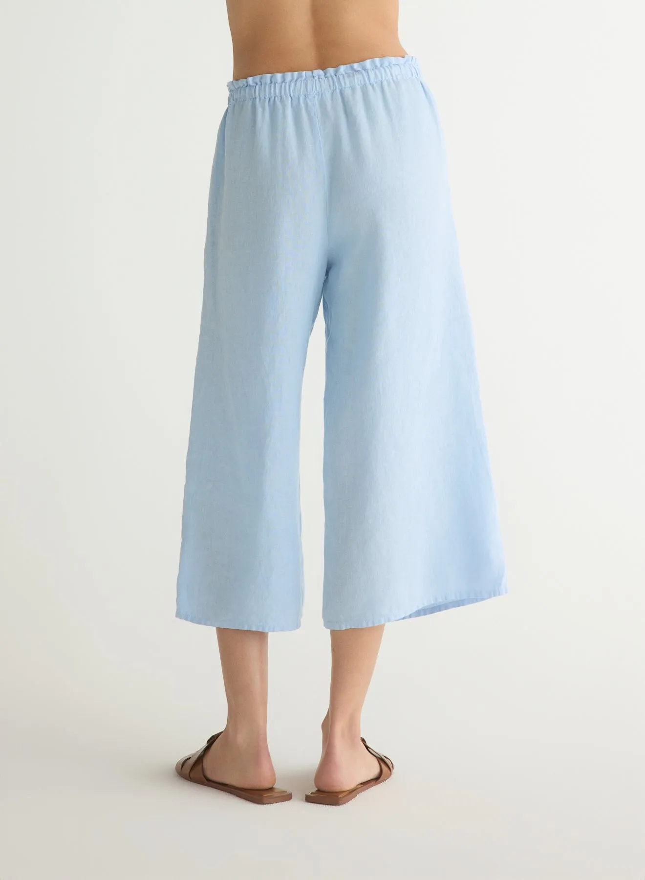 Ruffle Waist Wide Leg Crop - Blue Periwinkle